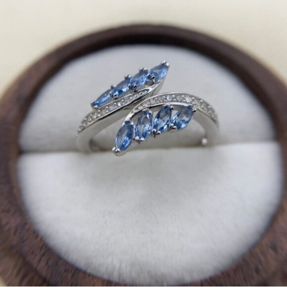 Platinum Plated S925 Sterling Silver Blue Willow Ring - Picture 3 of 7